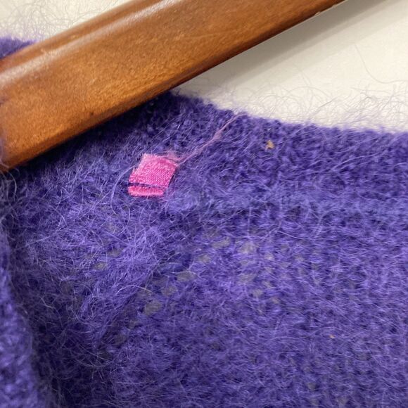 Vtg Mohair Blend Cardigan Violet Long Sleeve L Sweater Womens Fuzzy 80s Luxury - Picture 7 of 14